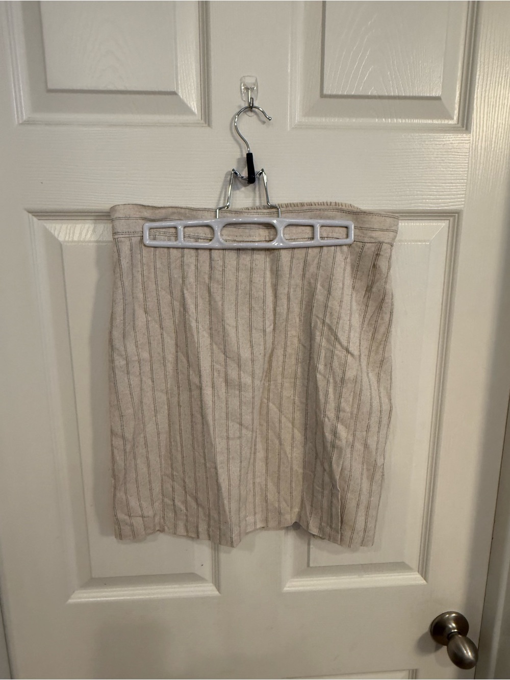Max Studio Neutral Pinstripe Linen-Blend Mini Skirt